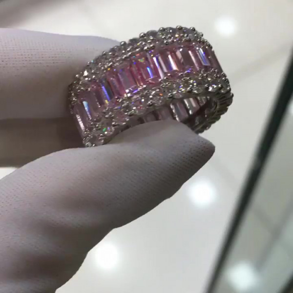 7.8 ct Baguette Cut Pink Sapphire Eternity Band