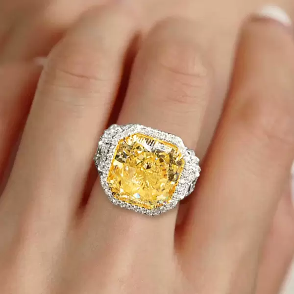 5.6ct Princess Cut Yellow Sapphire Halo Engagement Ring