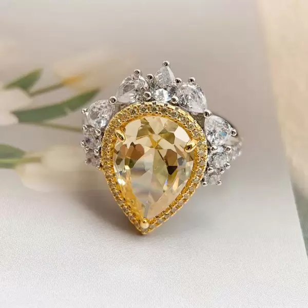 4.1ct Pear Cut Yellow Sapphire Crown Engagement Ring