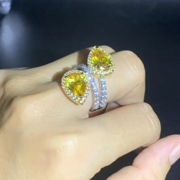 4ct Pear Cut Twin Yellow Sapphire Halo Engagement Ring