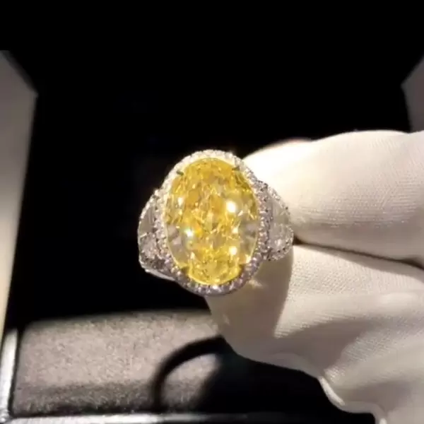 4.5ct Three-stone Oval Cut Yellow Sapphire Halo Ring