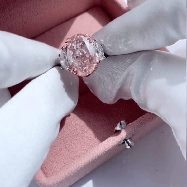 8.15ct Three-Stone Oval Cut Pink Sapphire Engagement Ring