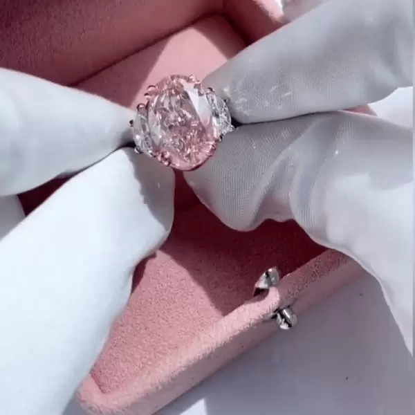 8.15ct Three-Stone Oval Cut Pink Sapphire Engagement Ring