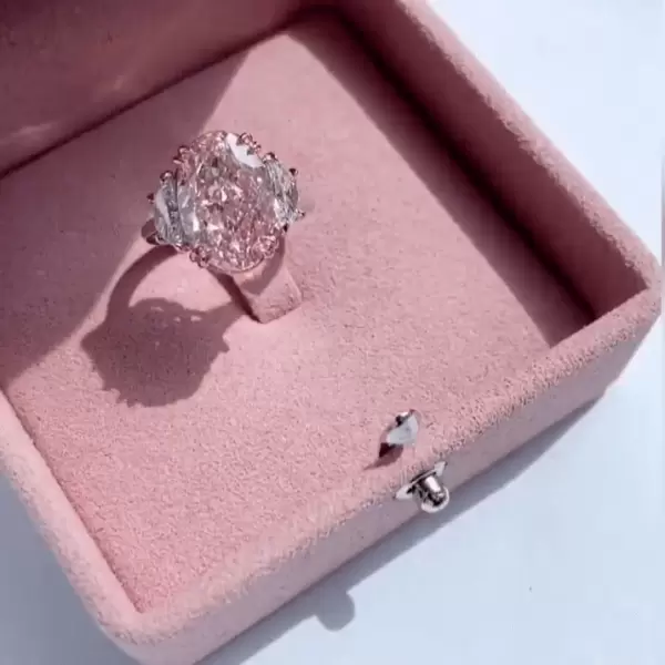 8.15ct Three-Stone Oval Cut Pink Sapphire Engagement Ring