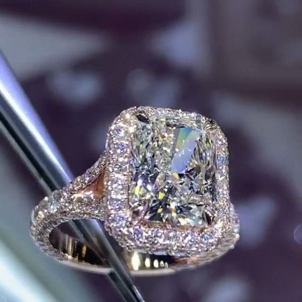 4ct Radiant Cut White Sapphire Engagement Ring in Rose Gold
