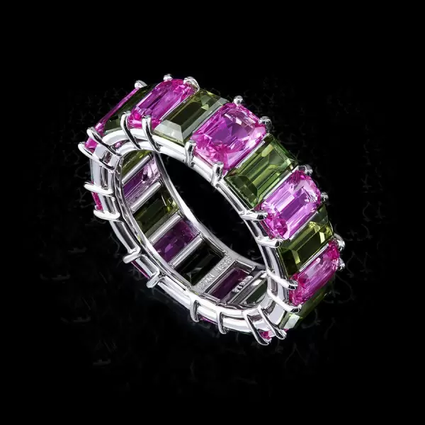 Pink & Olive Green Sapphire 12 Carat Eternity Band