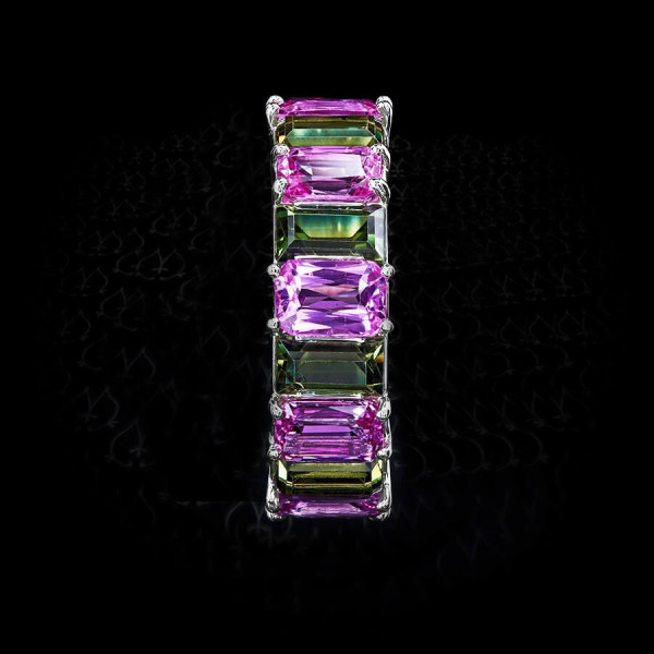 Pink & Olive Green Sapphire 12 Carat Eternity Band
