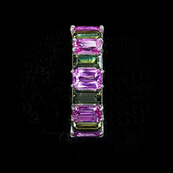 Pink & Olive Green Sapphire 12 Carat Eternity Band