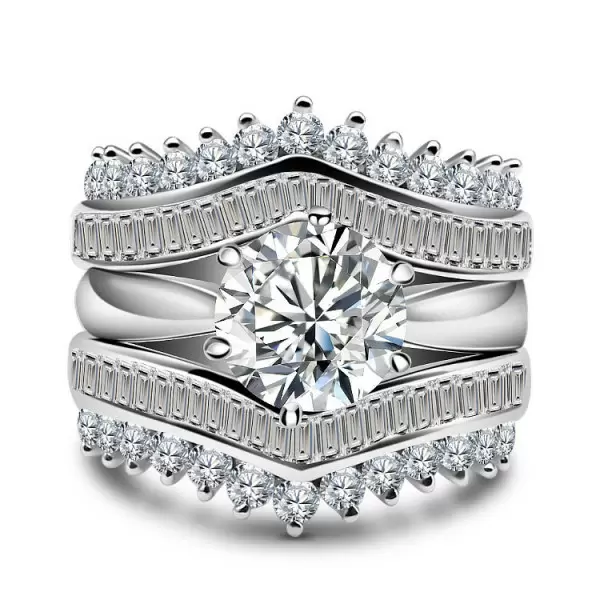 3ct Round Cut White Sapphire 3pcs Bridal Set