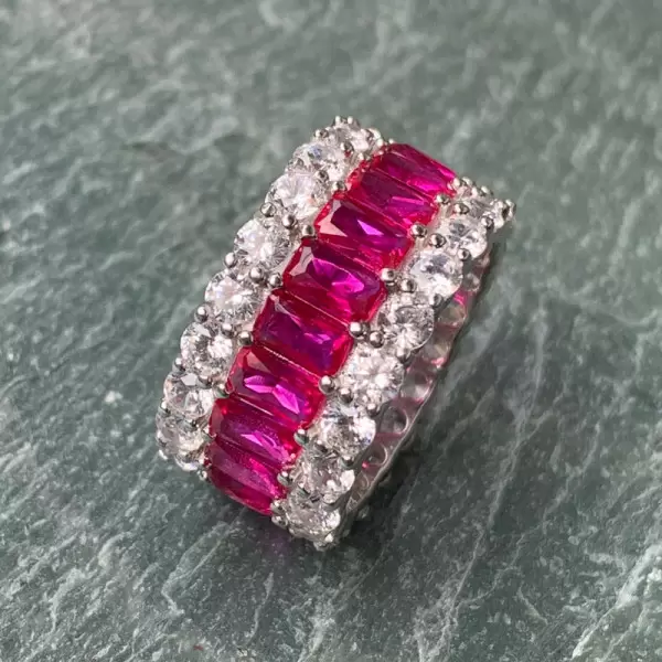 7.8ctw Radiant Cut Fuchsia Sapphire Eternity Band