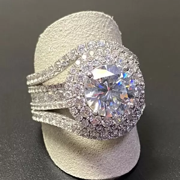 3.8ct Round Cut White Sapphire Three-piece Wedding Ring Set