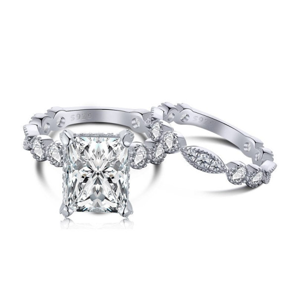 2.5ct Radiant Cut White Sapphire 2pcs Bridal Set