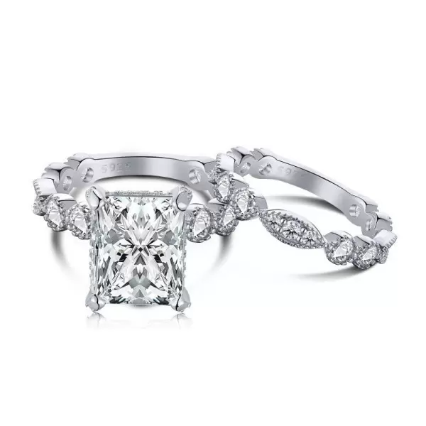 2.5ct Radiant Cut White Sapphire 2pcs Bridal Set