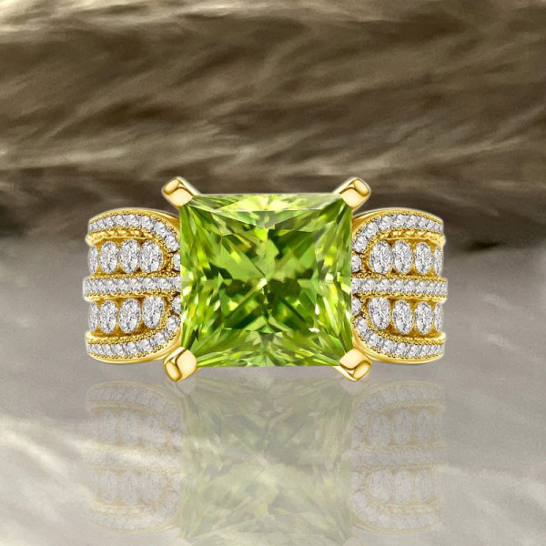 4ct Princess Cut Peridot Engagement Ring