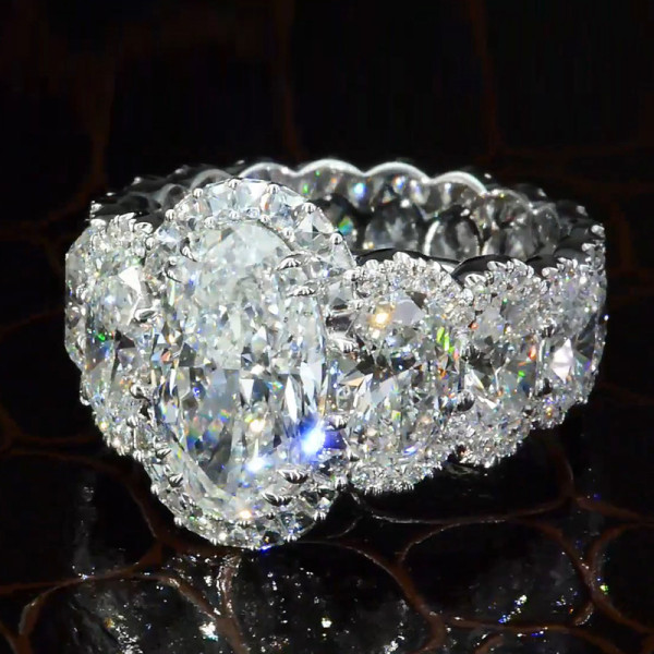 4.8ct Halo Oval Cut Eternity Shank Luxurious Engagement Ring