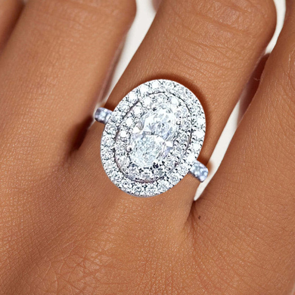 2ct Oval Cut White Sapphire Halo Engagement Ring