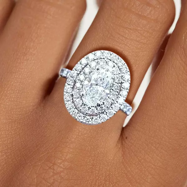 2ct Oval Cut White Sapphire Halo Engagement Ring