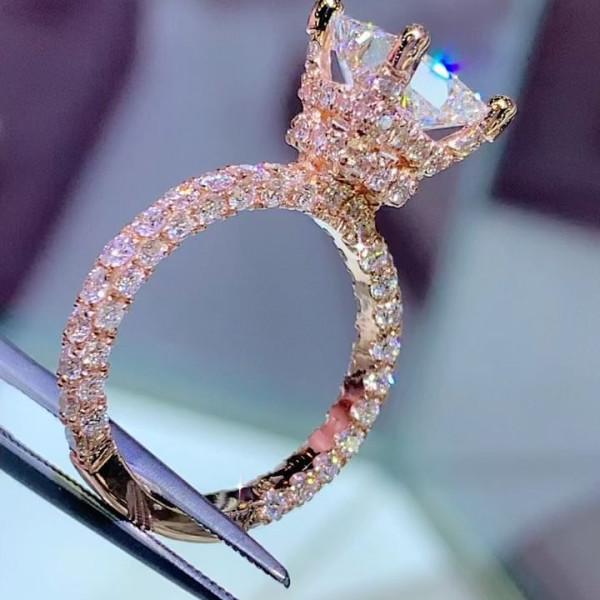 5ct Radiant Cut White Sapphire Engagement Ring in Rose Gold