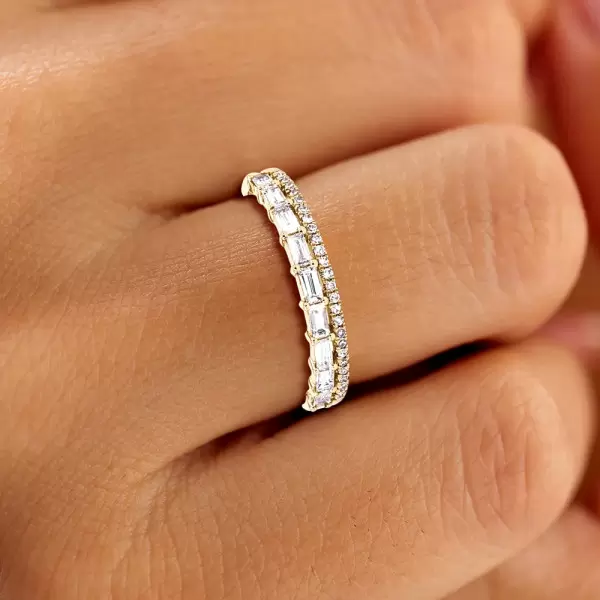 Baguette and Round Cut Dainty Wedding Band