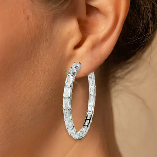 12ctw Baguette Cut White Sapphire Hoop Earrings