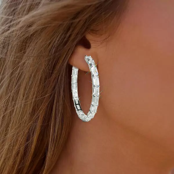 12ctw Baguette Cut White Sapphire Hoop Earrings