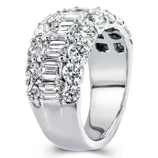 Triple Row Emerald Cut Half Wedding Band