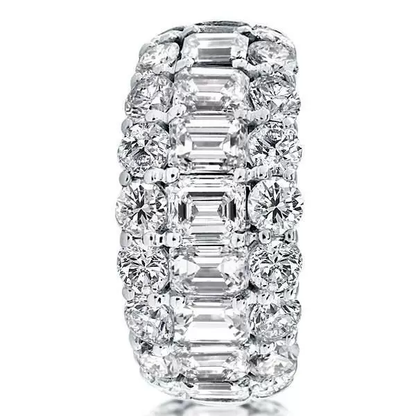 Triple Row Emerald Cut Half Wedding Band