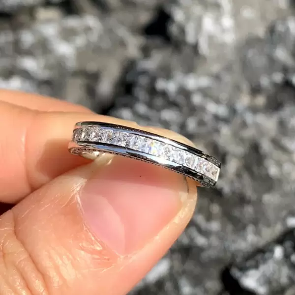 Princess Cut White Sapphire Dainty Wedding Band