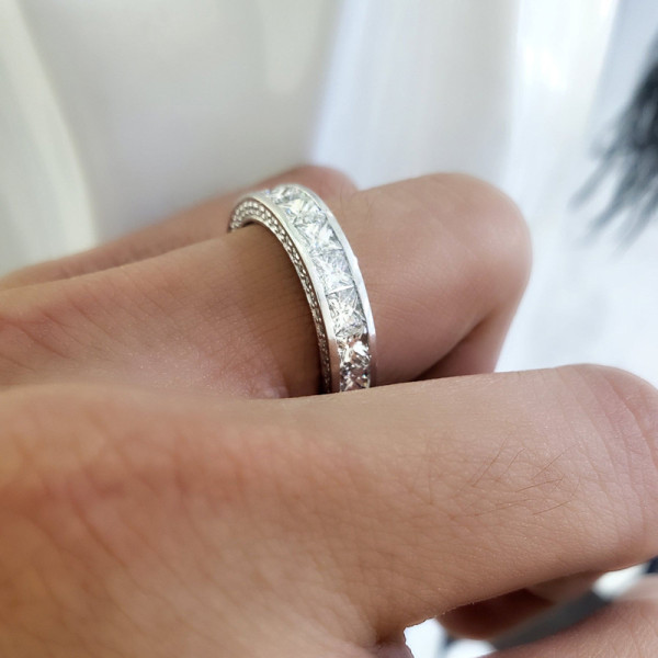 Princess Cut White Sapphire Dainty Wedding Band