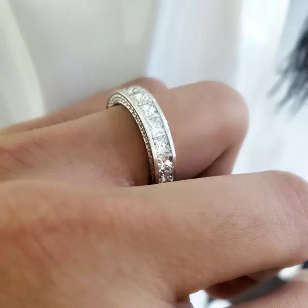 Princess Cut White Sapphire Dainty Wedding Band