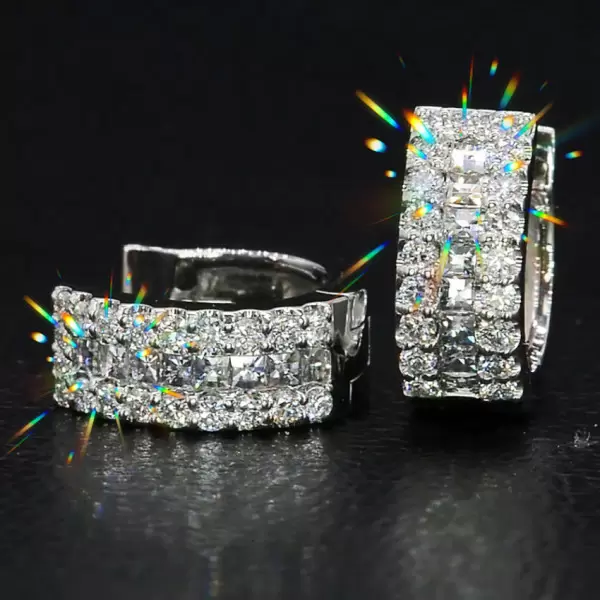 7ctw Asscher Cut Triple Row White Sapphire Huggie Hoop Earrings