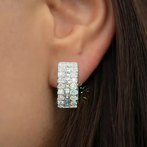 7ctw Asscher Cut Triple Row White Sapphire Huggie Hoop Earrings