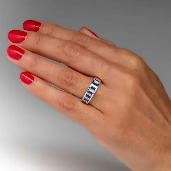 2.35ct Baguette Cut Blue Sapphire Eternity Band