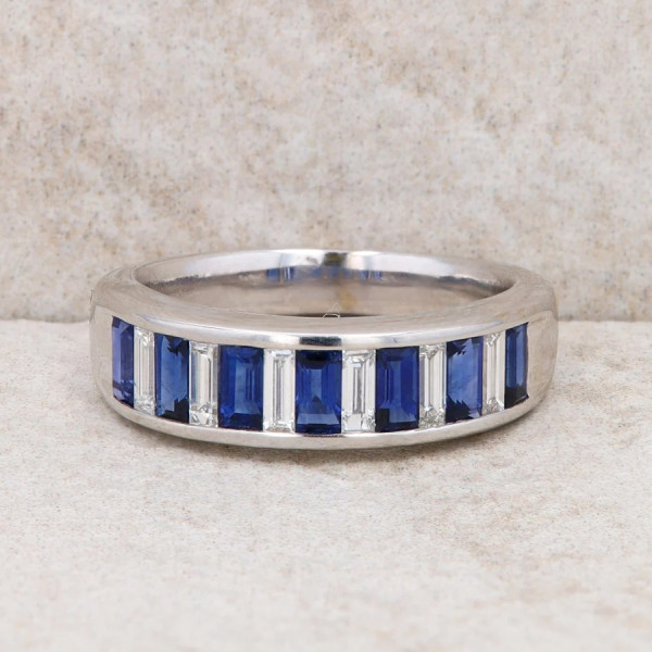 2.35ct Baguette Cut Blue Sapphire Eternity Band