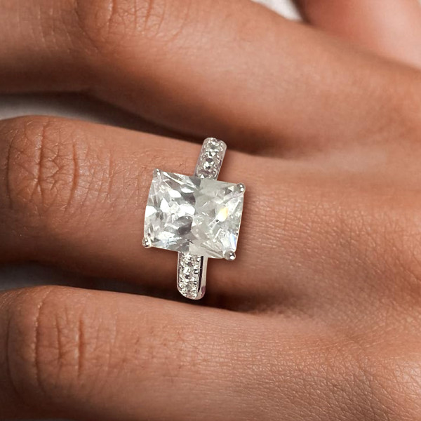 3.15ct Radiant Cut White Sapphire Engagement Ring