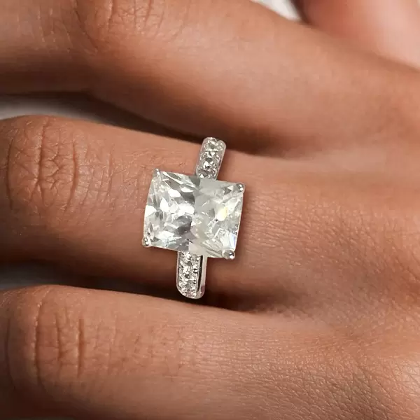 3.15ct Radiant Cut White Sapphire Engagement Ring