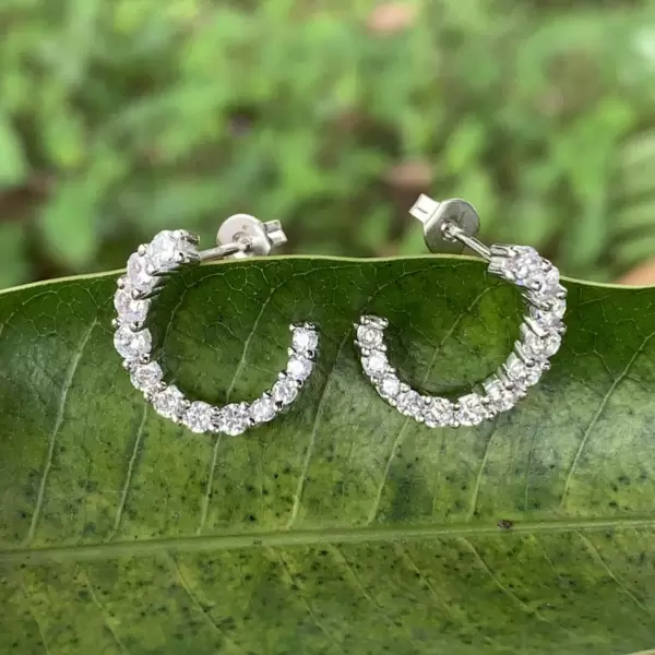 Round Cut White Sapphire Crescent Stud Earrings