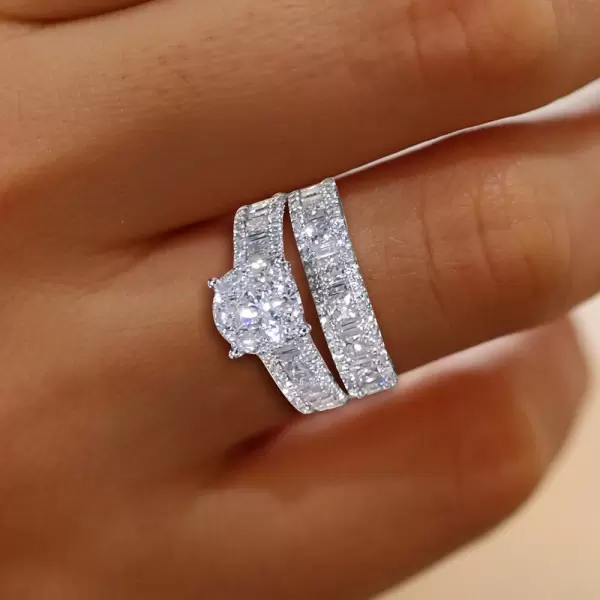 Round Cut White Sapphire 2pcs Bridal Set