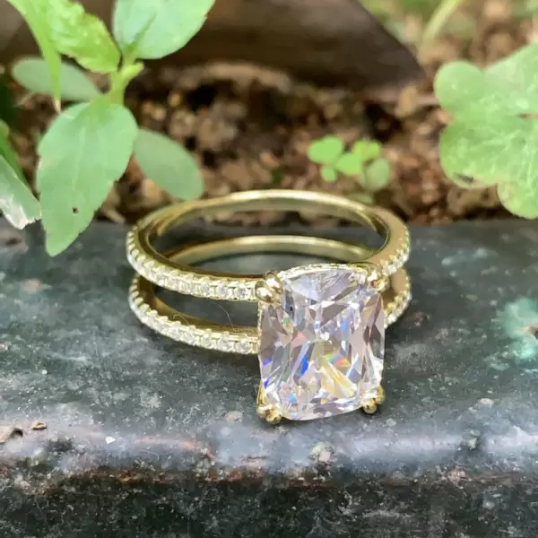 5 Cushion Cut White Sapphire Double Shank Ring in Gold