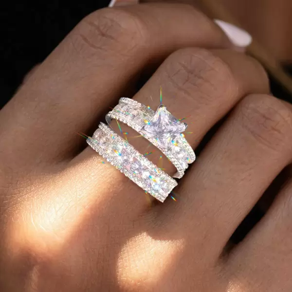 3ct Princess Cut White Sapphire Wedding Ring Set