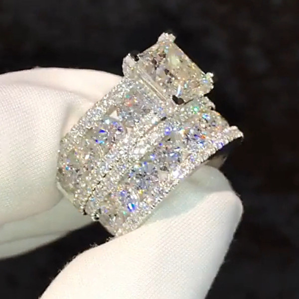 3ct Princess Cut White Sapphire Wedding Ring Set