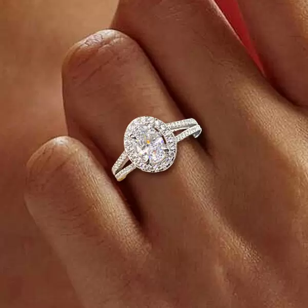 Halo Oval Cut White Sapphire Dainty Engagement Ring