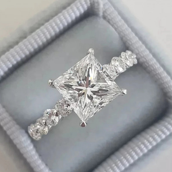 Brilliant Princess Cut Engagement Ring In Sterling Silver