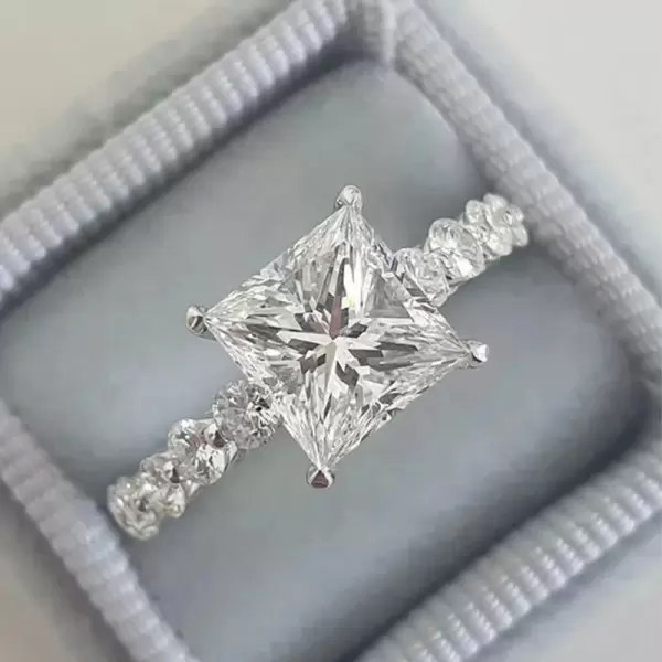 Brilliant Princess Cut Engagement Ring In Sterling Silver