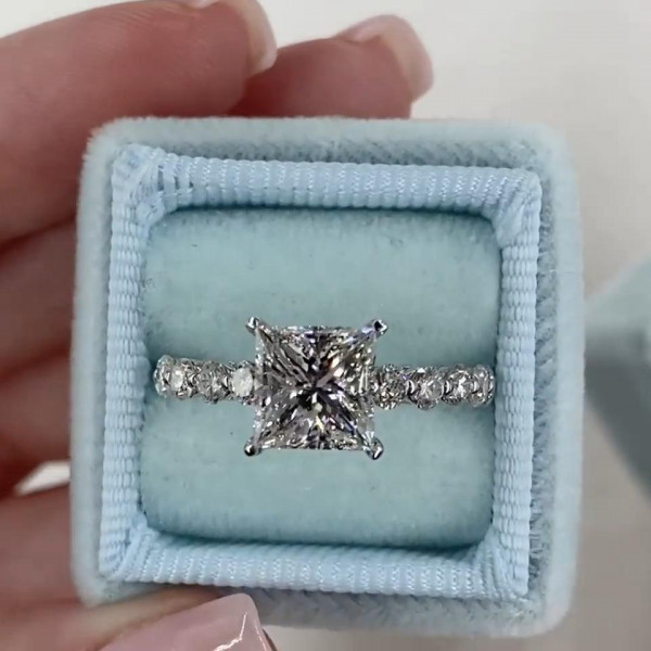 Brilliant Princess Cut Engagement Ring In Sterling Silver