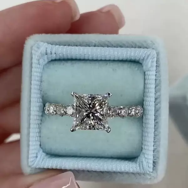 Brilliant Princess Cut Engagement Ring In Sterling Silver
