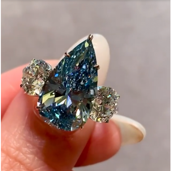 Fancy Vivid Blue Pear Cut Engagement Ring