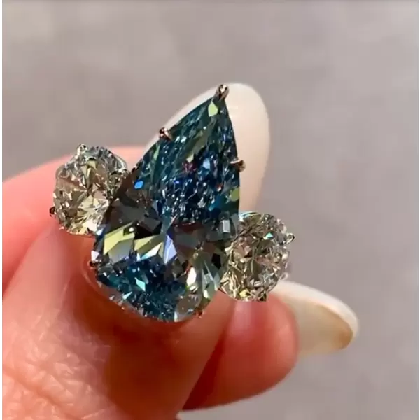 Fancy Vivid Blue Pear Cut Engagement Ring