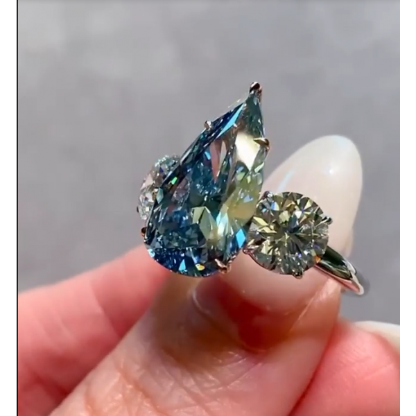 Fancy Vivid Blue Pear Cut Engagement Ring
