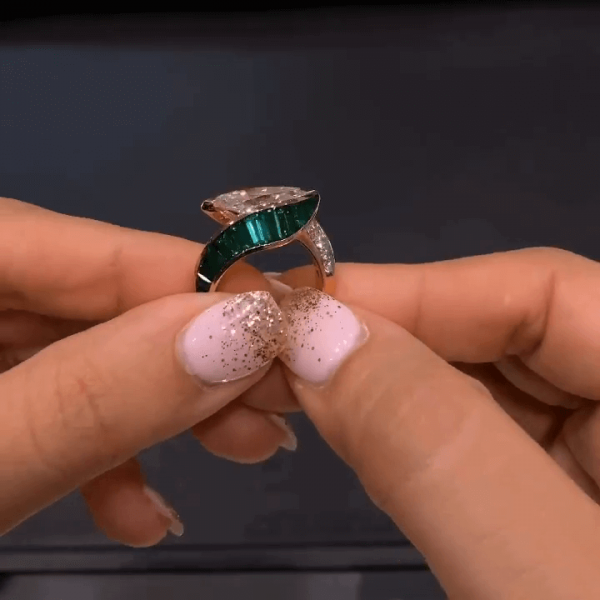 3ct Marquise Cut Emerald-wrapped Ring in Gold